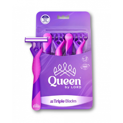 QUEEN TRIPLE BLADES DISPOSABLE PURPLE RAZORS 6 + 2 FREE PACK